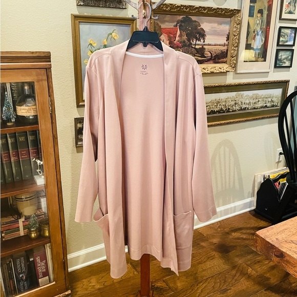 Isaac Mizrahi Live plus size long open front cardigan or coatigan SZ 3X tan - Picture 2 of 8